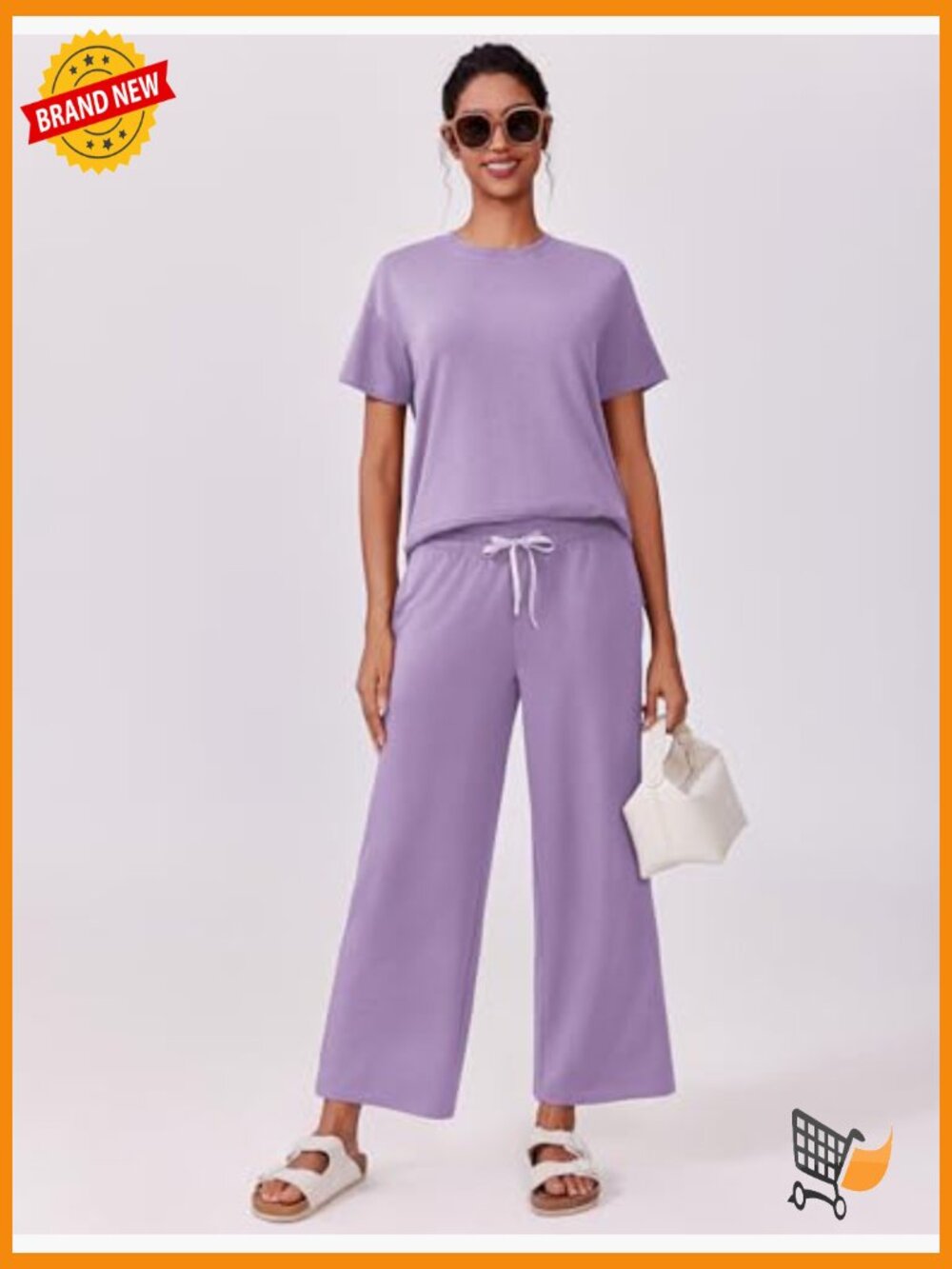 Soft Lounge Set with Wide Leg Pants Short Sleeve Tracksuit Travel Outfit - Picture 3 of 7